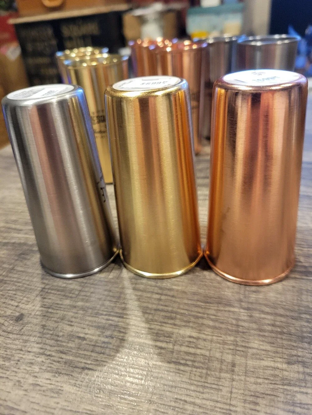 Presque Isle, Mich. Set 9 Oversized Metal Shot Glasses/ Shooters/ New Old Stock
